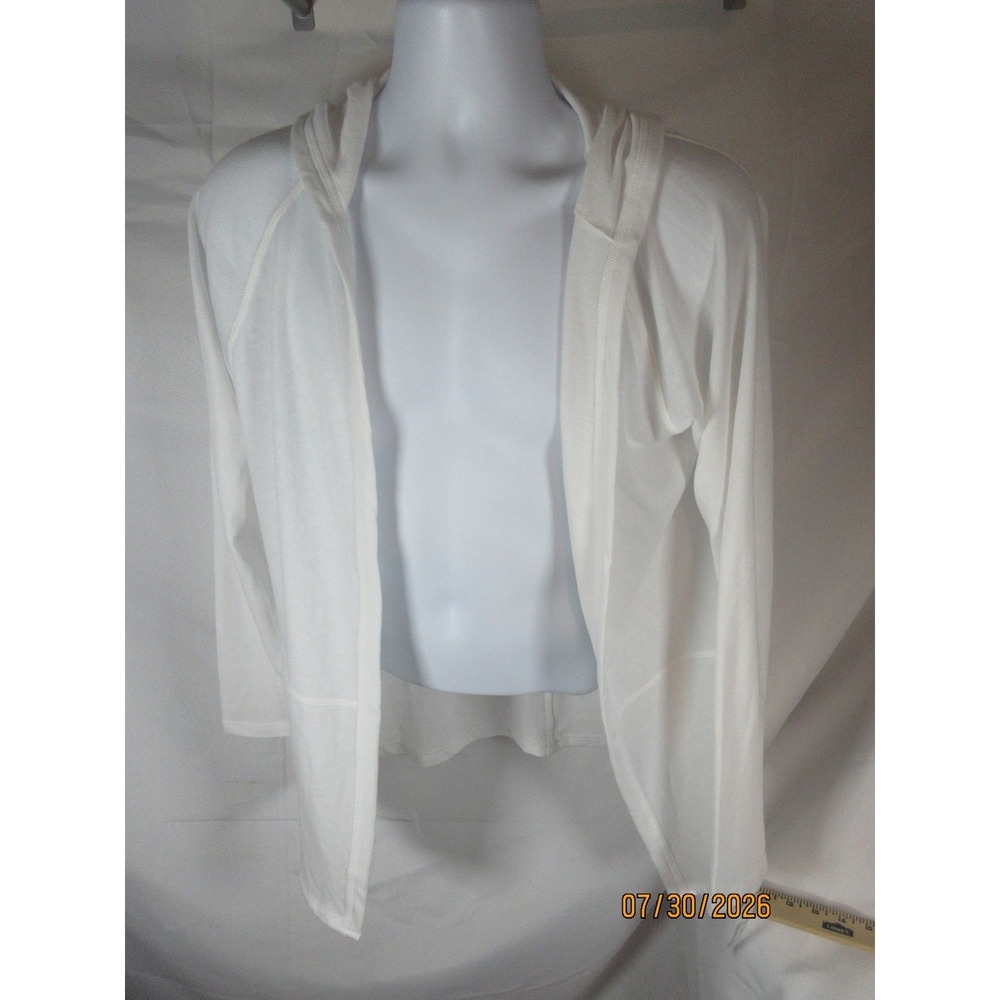 Fox's White Open Front Hooded Cardigan Lightweight Raglan Sleeve LJX 18032 Med.